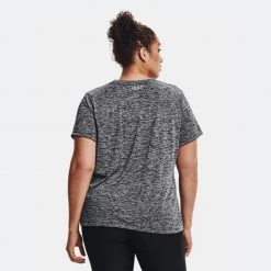 Γυναικεία Under Armour UA Tech™ Twist V-Neck Plus Size Γυναικείο T-shirt Black//Metallic Silver -Γυναικεία Ρούχα Εκπτώσεις under armour ua tech twist ssv 1