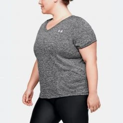 Γυναικεία Under Armour UA Tech™ Twist V-Neck Plus Size Γυναικείο T-shirt Black//Metallic Silver -Γυναικεία Ρούχα Εκπτώσεις under armour ua tech twist ssv 2