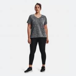 Γυναικεία Under Armour UA Tech™ Twist V-Neck Plus Size Γυναικείο T-shirt Black//Metallic Silver -Γυναικεία Ρούχα Εκπτώσεις under armour ua tech twist ssv 3